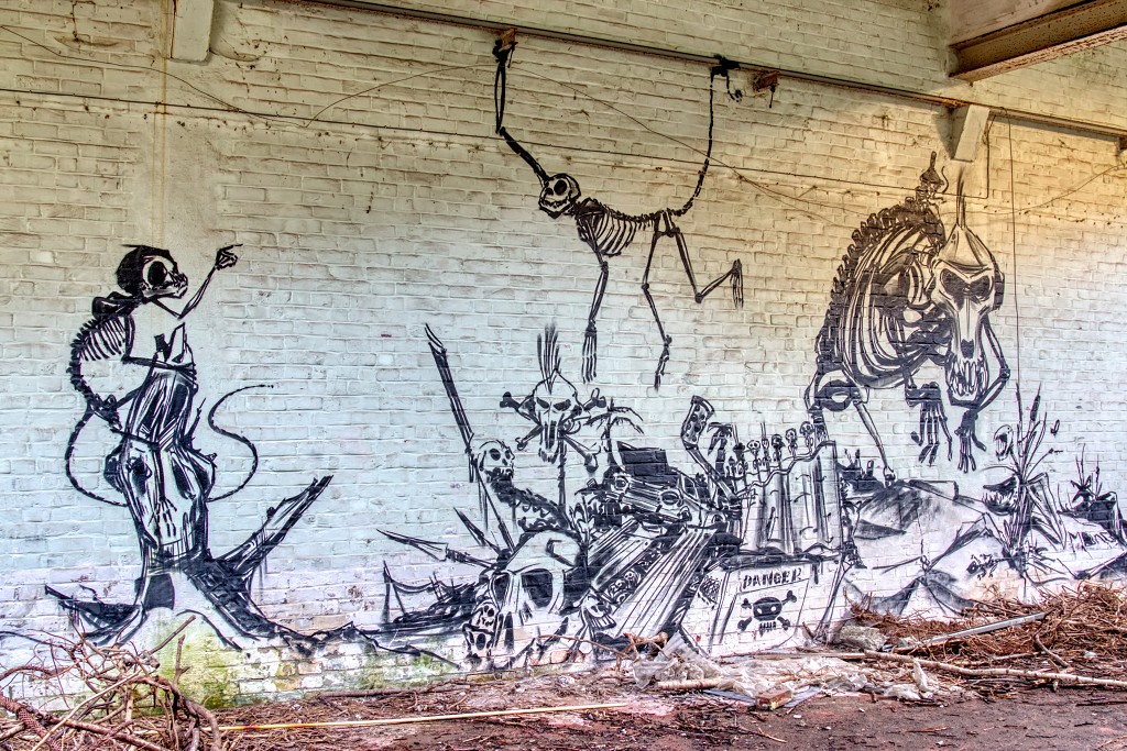 HDR graffiti streetart street-art street art skeleton factory urbex roa klaas van der linden kunst kunstwerk decay verlaten lost place places abandoned